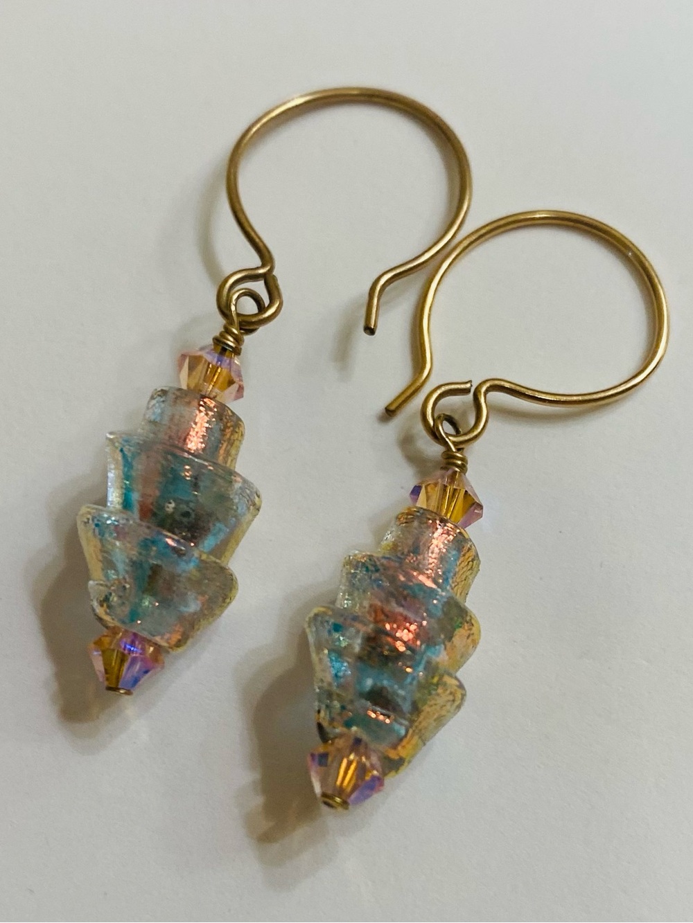 Iridescent Dangle Earrings, Handmade Beaded Drop Earrings